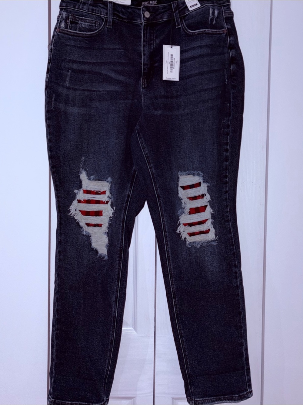 NEW! Judy Blue First Day of Plaid Boyfriend Fit Dark Wash Jeans Size 18W
